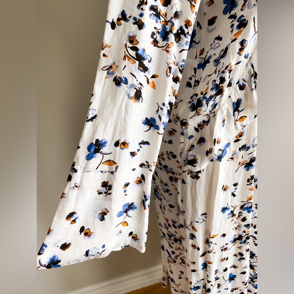 Treasure & Bond Floral Midi Ruffle Long Sleeves Dress White Blue Orange Celeb M - Picture 5 of 12